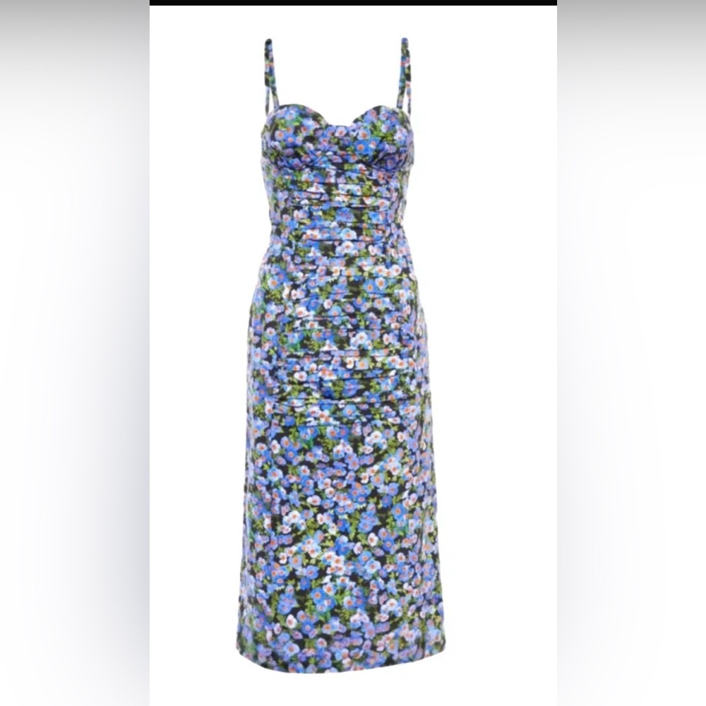 Carolina Herrera Blue and Green Floral Dress - Picture 3 of 14